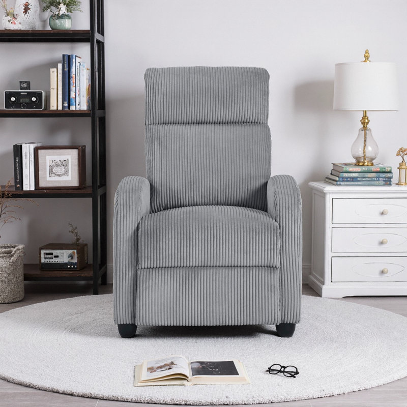 DreamCloud Modern Push-Back Recliner Chair - Solid Wood Frame, Plush Comfort & Self-Reclining Motion, Dark Gray