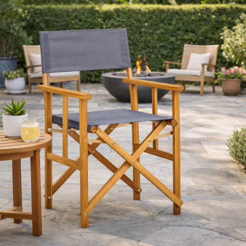 Chaise d'appoint d'extérieur pliable, tissu gris foncé, structure en acacia massif