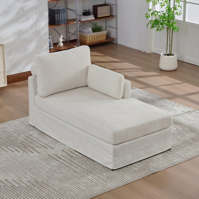 Canapé-lit modulaire de 31,69 po de largeur avec coussins, revêtu de tissu chenille doux, pieds en métal robustes, capacité de charge élevée, convient aux salons, aux chambres et aux appartements. Ivoire-R