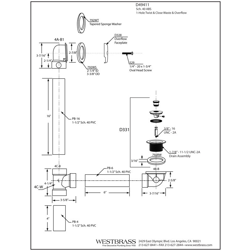Drain de baignoire en ABS Twist and Close avec trop-plein à 2 trous, Laiton poli