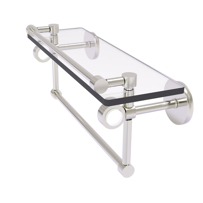 Margolis Glass Bracket Shelf with Towel Bar, 6.7" H x 16" W x 5.8" D, Satin Nickel
