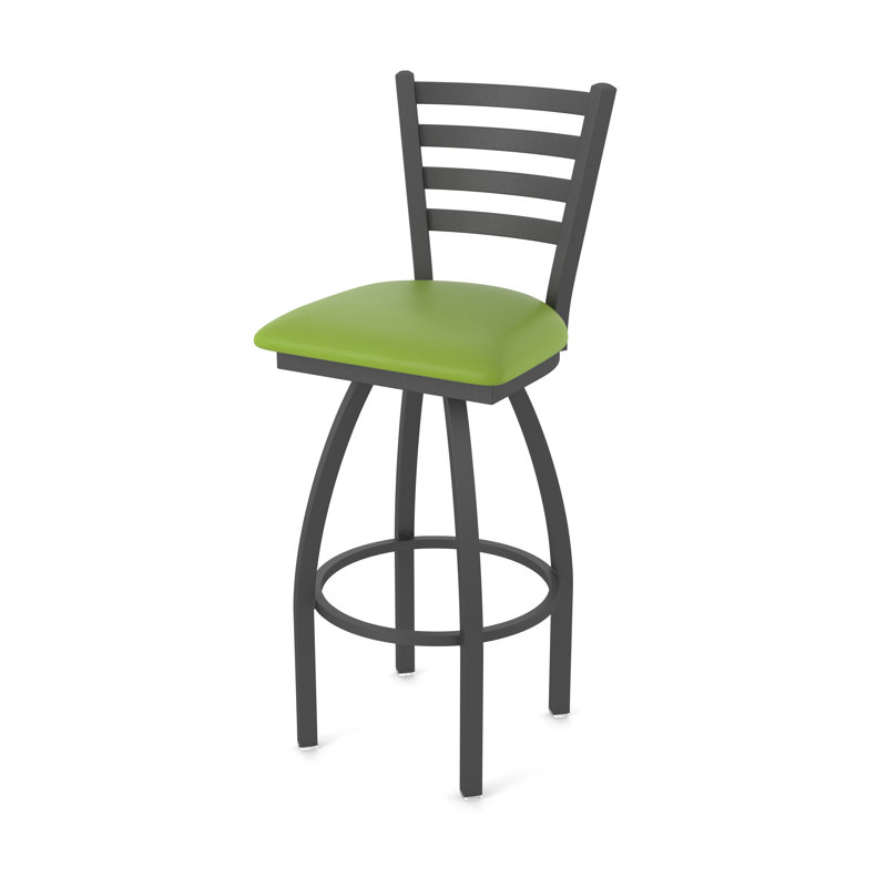 Jackie Swivel Stool, Pewter, Vinyl-Canter Kiwi Green, Bar Stool (30" Seat Height)