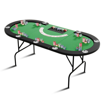 Player Poker Table Foldable, Texas Holdem Casino Table with Padded Rails & Cup Holders, 9 Cup Holders, Blackjack Gaming Table with Water-Resistant Cushioned Rail