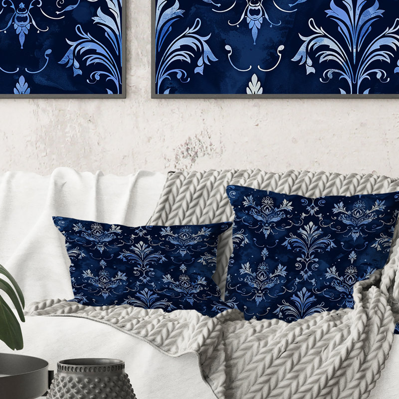 Coussin lombaire bleu marine Glamour Damask I