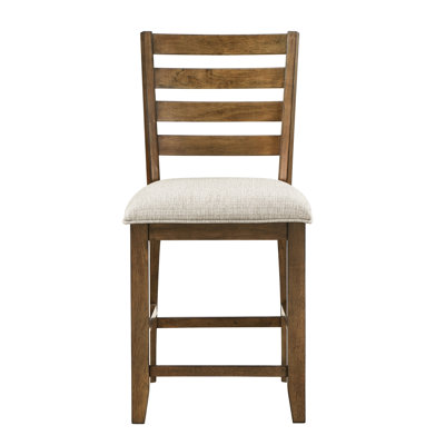 2 chaises de hauteur comptoir en bois traditionnel avec finition cerisier, revêtement de siège en tissu beige, salle à manger de 2 finitions en bois, capacité texturée de 250 lb