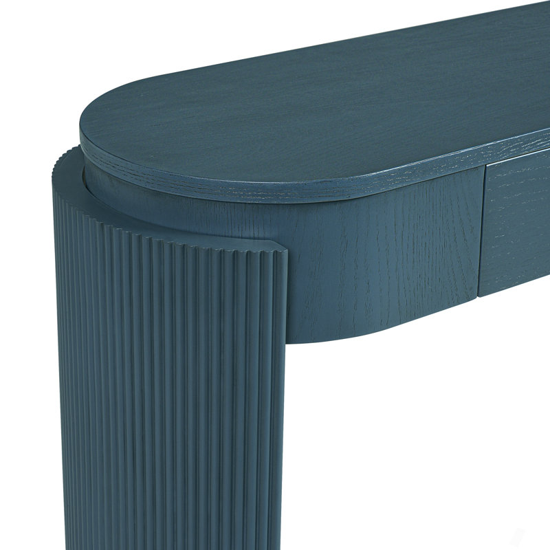 Navy Blue Fluted Entryway Table - 2 Drawer Oval Console for Living Room, Navy