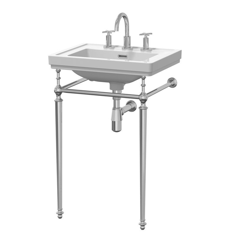 Nuie Classique 531mm L x 406mm W White/Chrome Fireclay Rectangular Sink with Overflow