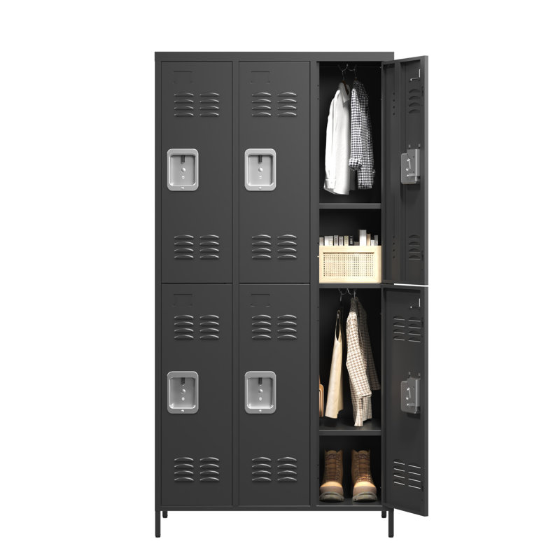 6 Door 72"H Metal Lockers With Lock For Employees,Storage Locker Cabinet For Home Gym Office School Garage, Black