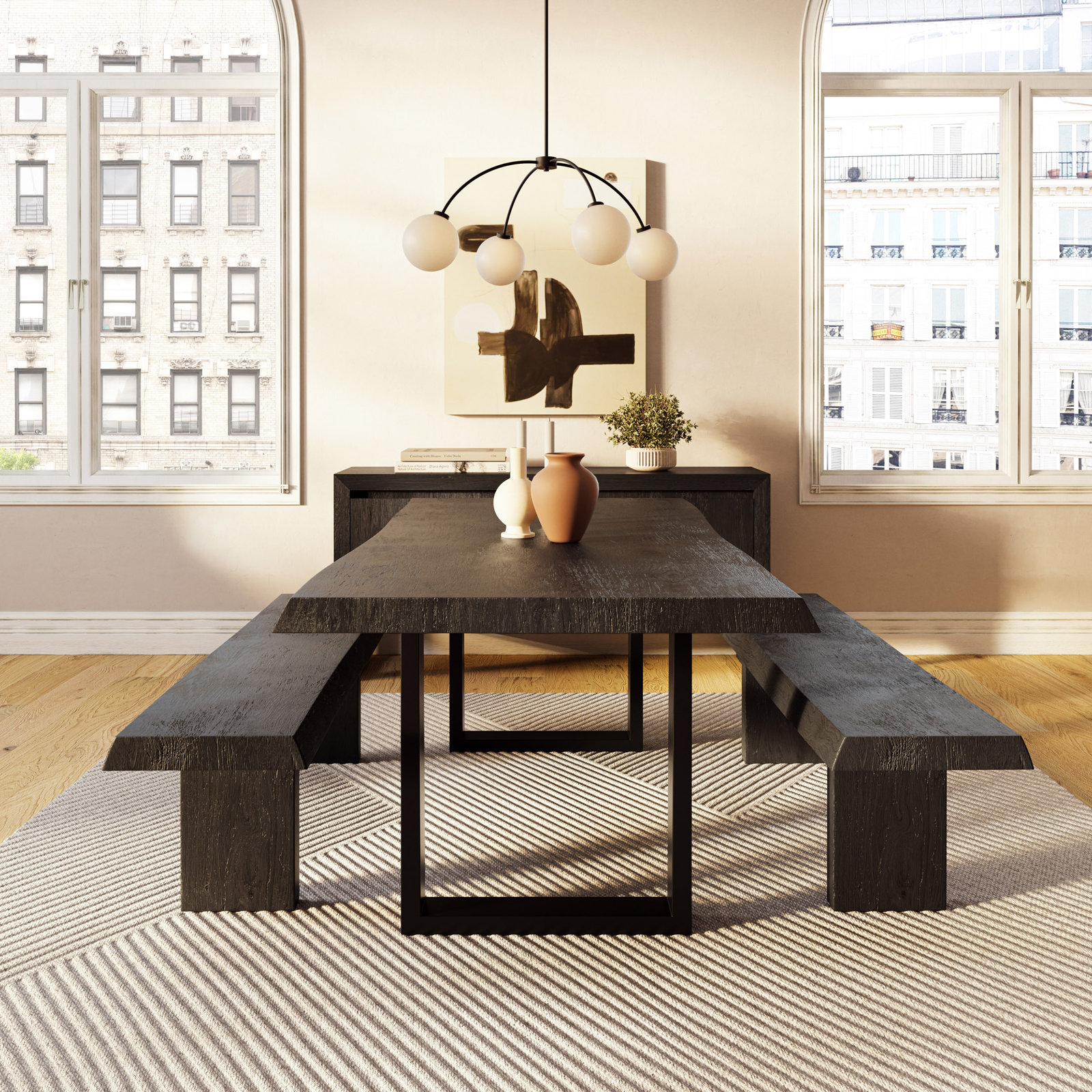 Colin Acacia Dining Table, Black, Ebonized, 29.75"H x 92"L x 40"W