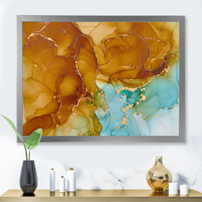 «Brown and Blue Luxury Abstract Fluid V», peinture sur toile