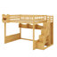 Grand lit mezzanine en bois avec escalier et garde-robe, lit superposé avec rangement sous le lit et tablettes ouvertes pour enfants et adolescents-1142433047
