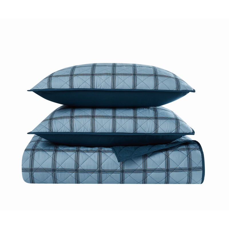 Cannon Luka Grid Quilt Set, King Quilt + 2 King Pillow Shams