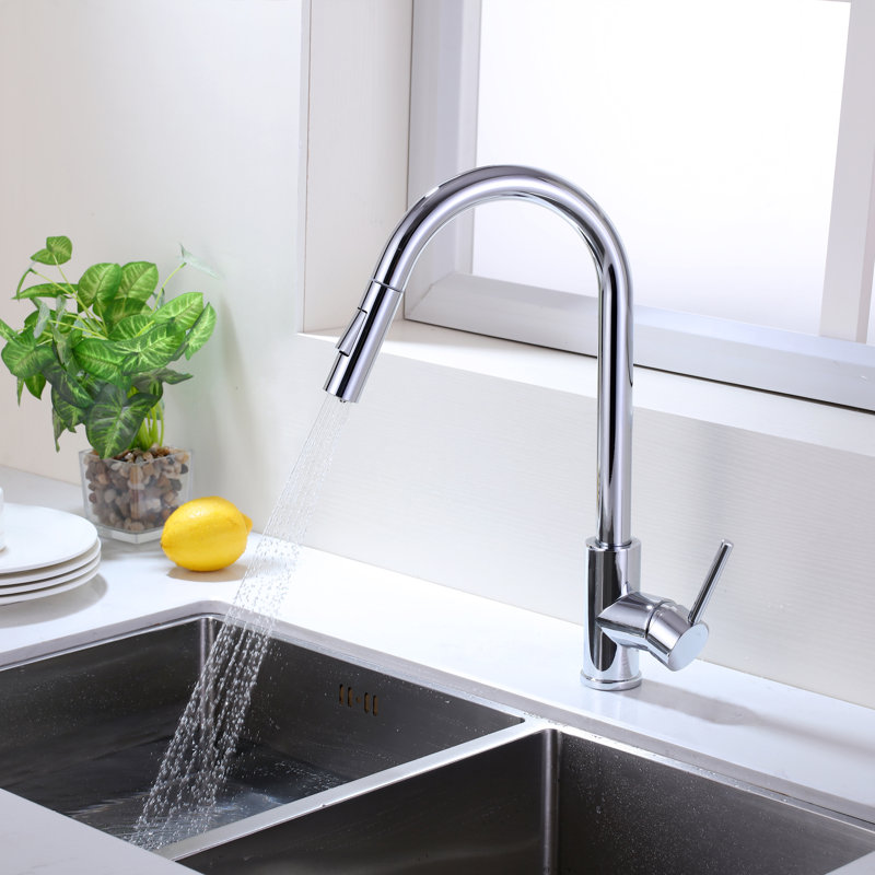 Pull Down Single Handle Kitchen Faucet, Polished Chrome