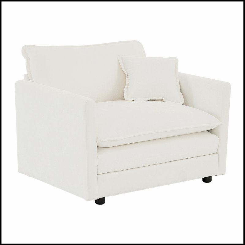 Fauteuil de lecture profond rembourré à assise simple pour salon, tissu chenille blanc confortable et élégant, Blanc