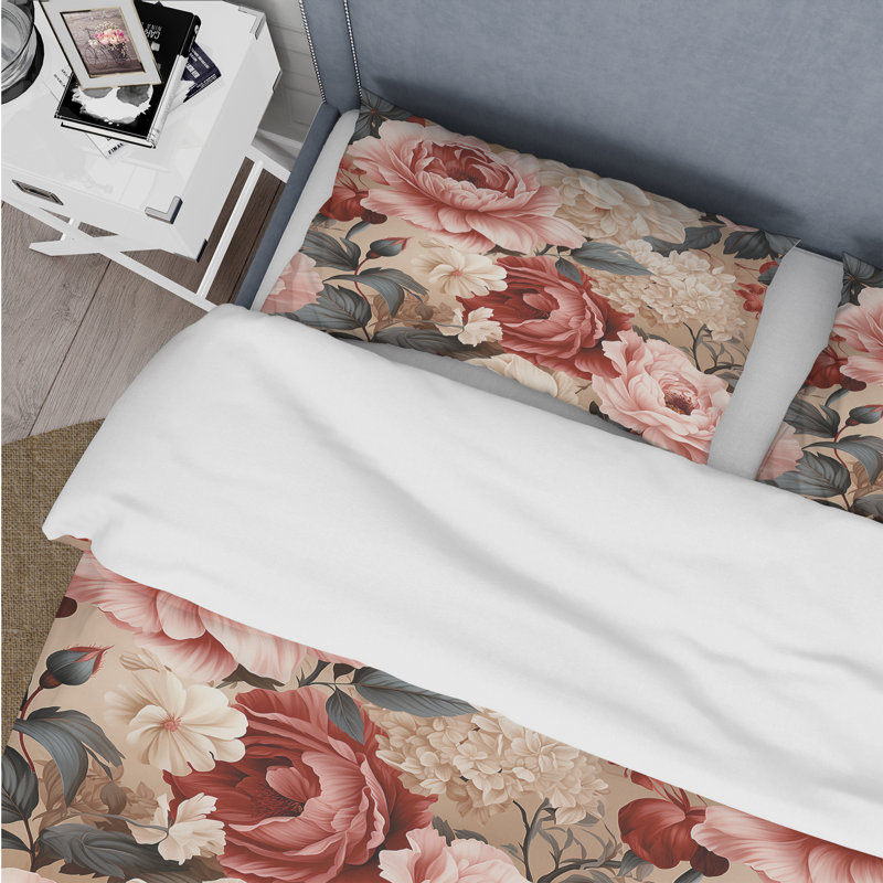 Literie intemporelle pivoine rose Gardan Serenity, Housse de couette pour très grand lit et 2 très
