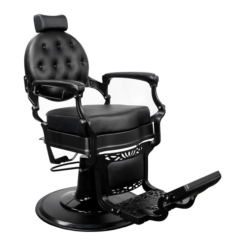 Fauteuil de coiffeur inclinable en similicuir Truman, Similicuir noir, Noir