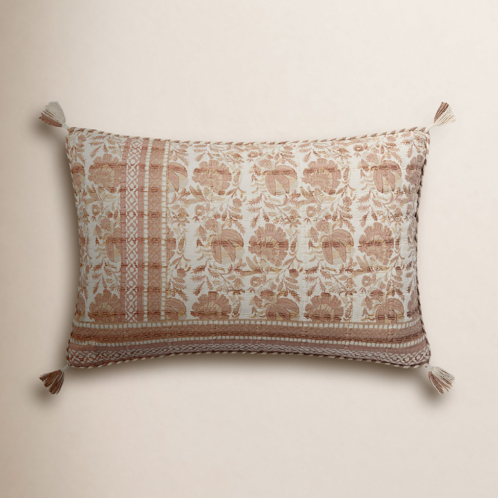 Tassels 100% Cotton Lumbar Throw Pillow, Down