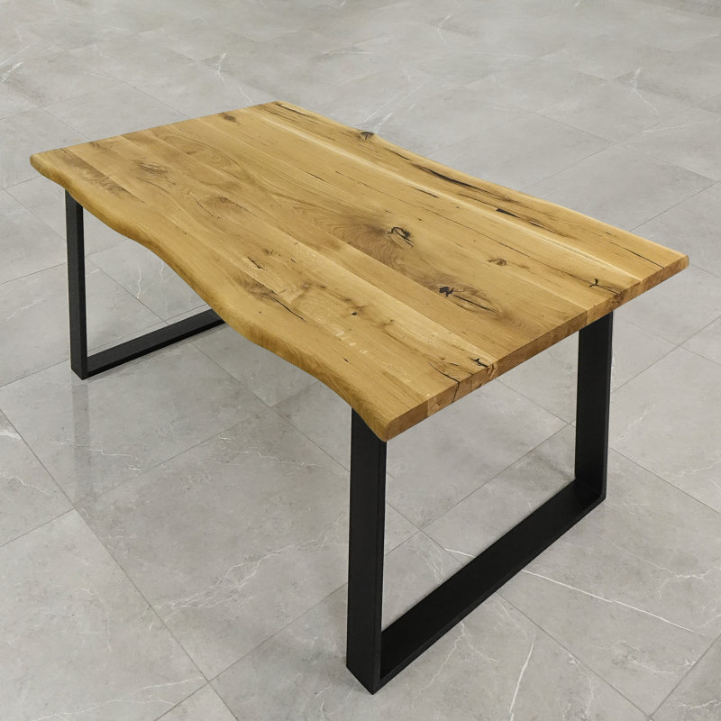 Norman Oak Unfinished Solid Wood Top Metal Base Dining Table, H80 x L120 x W40cm, Natural Oil