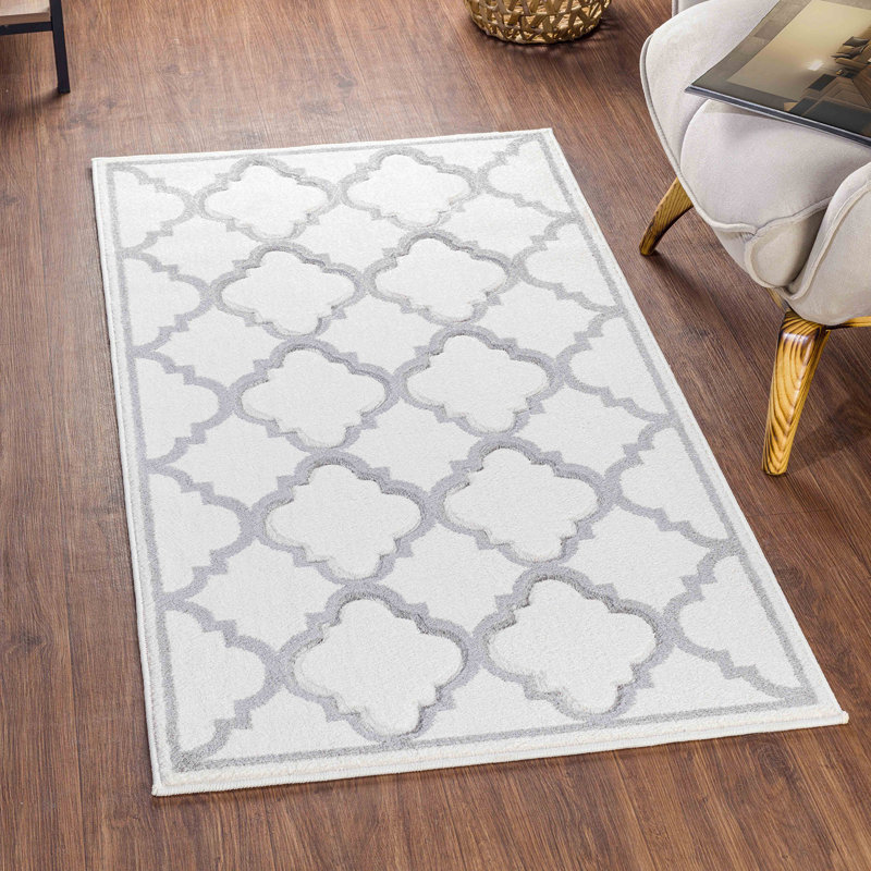 Grey Traditional Rug, Geometric Easy to Clean Rug For Living Room, Dining Room, Bedroom, Kitchen, Rectangle 120 x 170 cm