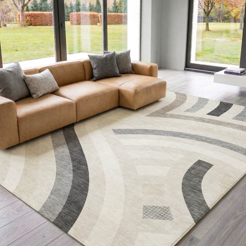 Tapis de qualité supérieure Mid-Century moderne lavable à la machine Premium Mayfield AMF2467, Lin, 8 pi x 10 pi