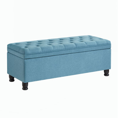 Upholstered tufted button storage bench
