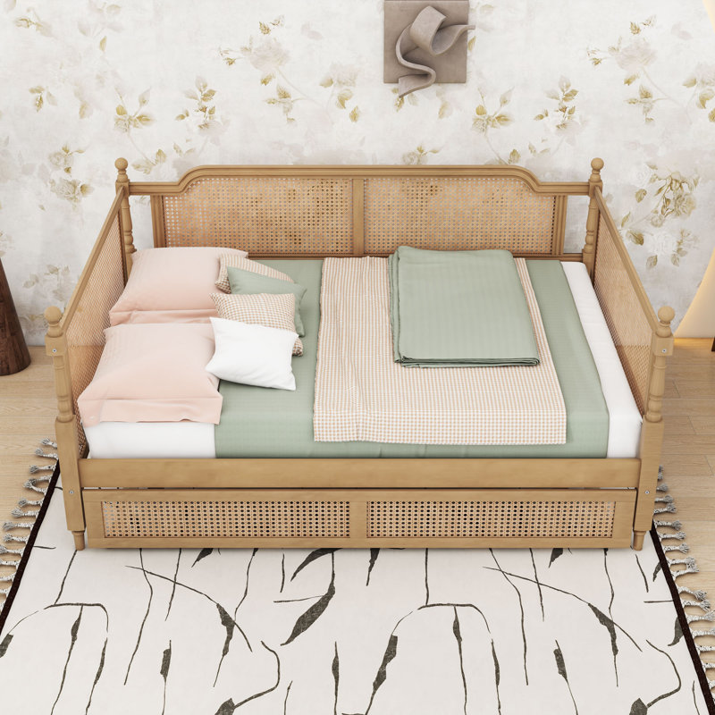 Wooden Daybed with Trundle and Durable Construction, Full, Antique Walnut