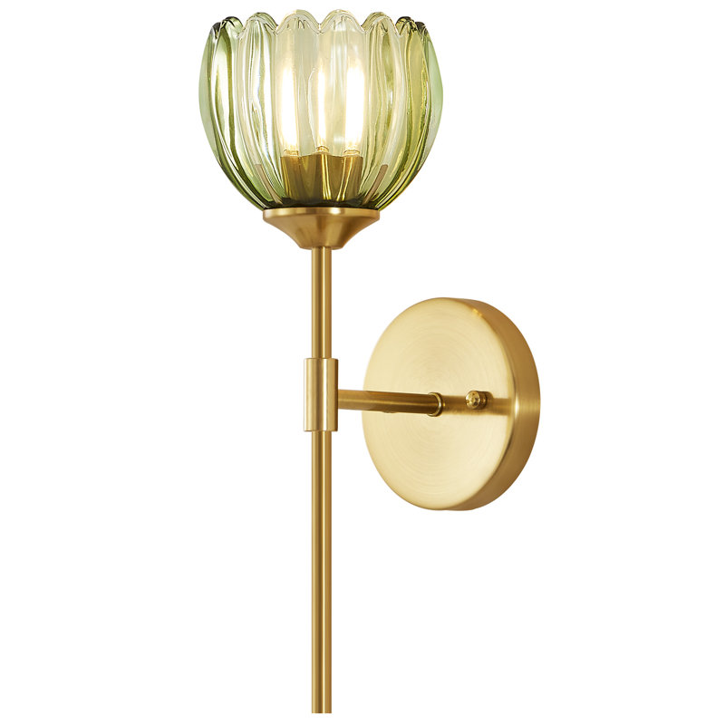 Acree Iron Armed Wall Sconce With Tulip Glass Lampshade , Green