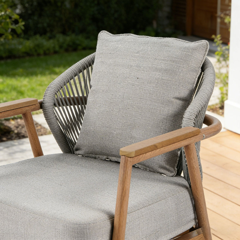 Fauteuil club d'extérieur en corde, Teck-QT1