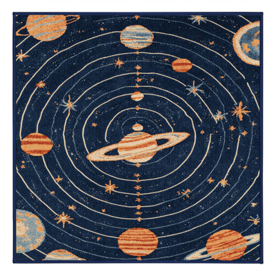Machine Washable Space Blue Area Rug