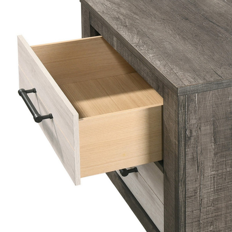 Ensemble de chambre pour grand lit, gris, blanc, bois de frêne clair, bois noir, ensemble de 3 pièces avec 2 tables de chevet