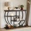 Console industrielle avec structure métallique incurvée, table d'appoint ouverte à 4 niveaux pour canapé ou entrée, idéale pour le salon ou le hall d'entrée.-519883977-519883979-519883983
