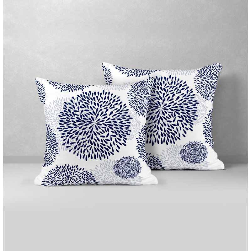 Floral Outdoor Reversible Throw Pillow, 19W" x 19H", Navy Blue