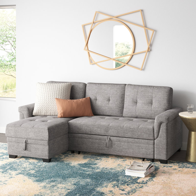 Yosef Upholstered L-Shaped Sectional Reversible, Light Gray Linen Blend