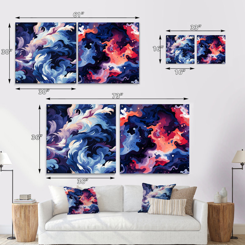 Critta - Ensemble de 2 reproductions d'art abstrait en acrylique sur verre, H 30 po x l 61 po