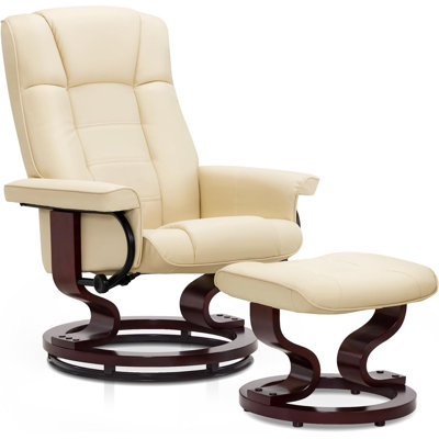Manual Swivel Recliner Chair With Ottoman - 360-Degree Swivel & Adjustable Recline, Space-Saving Design For Living Room, Bedroom, Office, RV - Sturdy Wooden Base & Faux Leather Upholstery