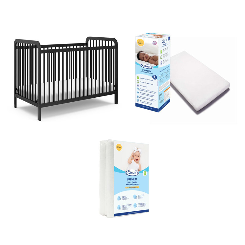 Lit de bébé convertible 3-en-1 Storkcraft Pasadena, Noir, Lit de bébé + matelas + protecteur