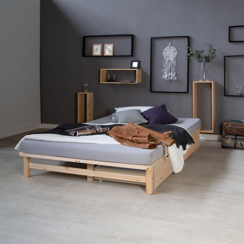 Pallet bed 90 x 200cm with bed frame, Nature, European Double (140 x 200cm)