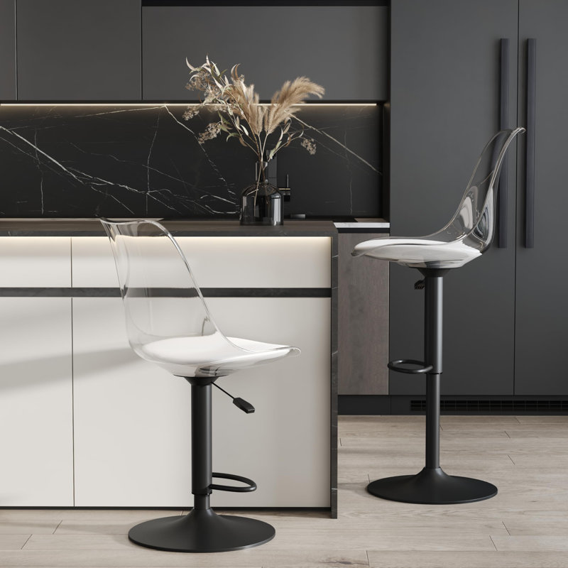 Modern Bar Stools Set Of 2, Adjustable Counter Height Bar Stools With Back For Kitchen & Bar, Black