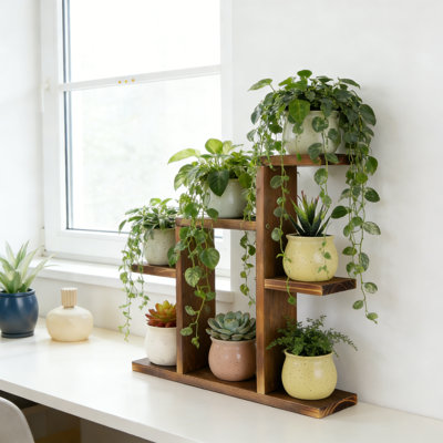 7 Tier Small Desk Plant Stand Window Sill Wood Desktop Succulent Flower Pot Holder