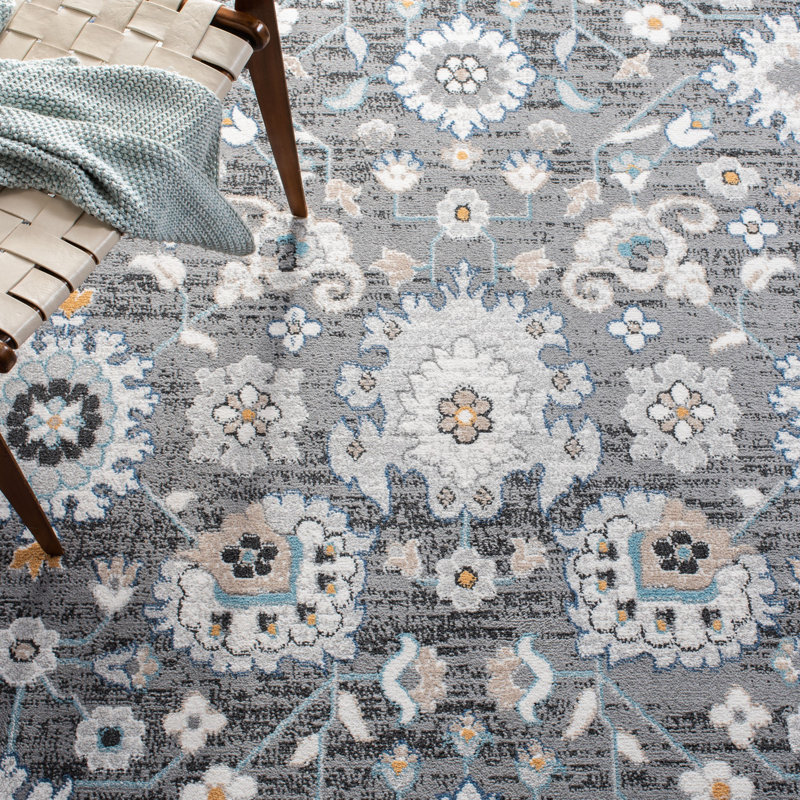 Tapis intérieur/extérieur gris foncé/ivoire oriental Slesnick, Rectangle 4 pi x 6 pi