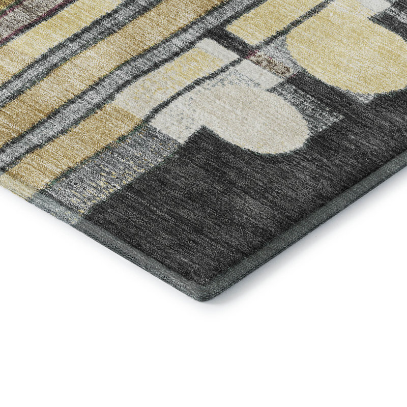 Tapis géométrique de qualité supérieure lavable à la machine Mayfield AMF2189, 5 pi x 7 pi 6 po, Noir