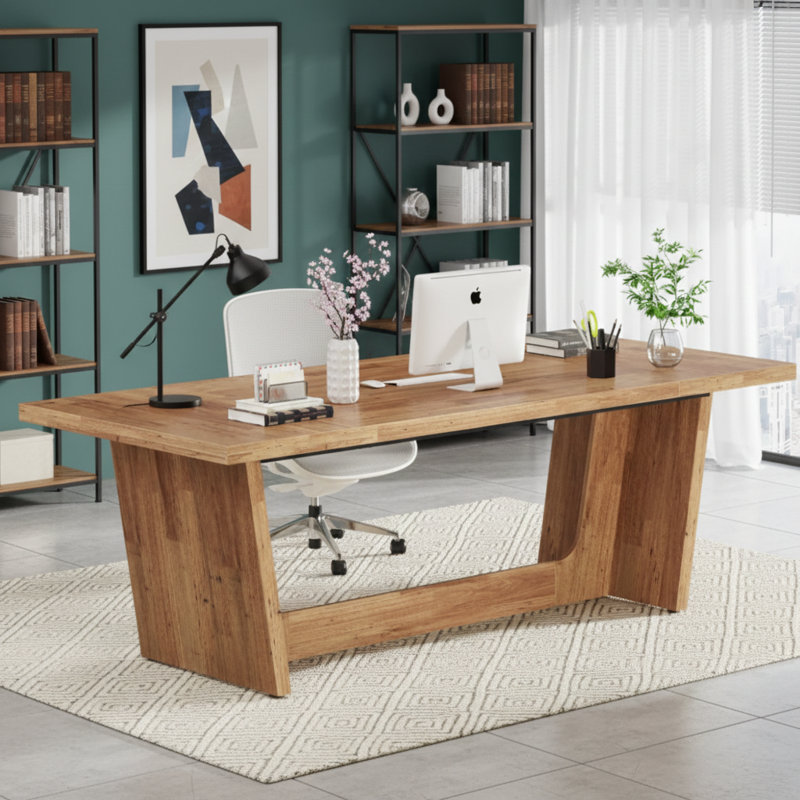 70.8-Inch Executive Desk, Wood Study Computer Desk Writing Table, Walnut
