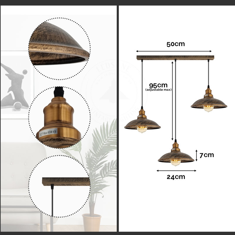 Garr 3 - Light Kitchen Island Pendant, Yes, Brushed Copper