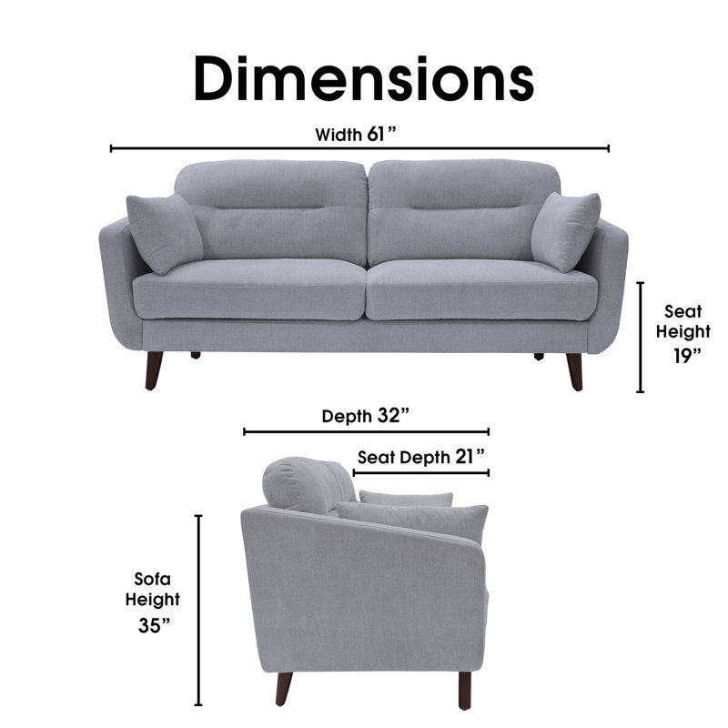 Serta Sierra 61" Flared Arm Loveseat, 35" H x 61" W x 32" D, Smoke Gray