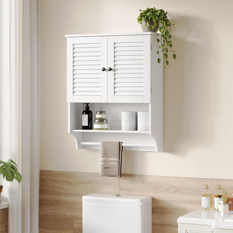 Wall-mounted Bathroom Cabinet With Louvered Doors, White
