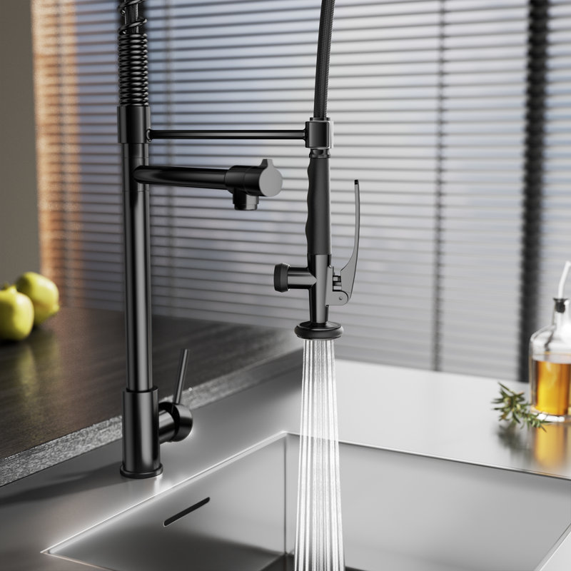 Robinet de cuisine rétractable à poignée simple avec distributeur de savon, Noir mat