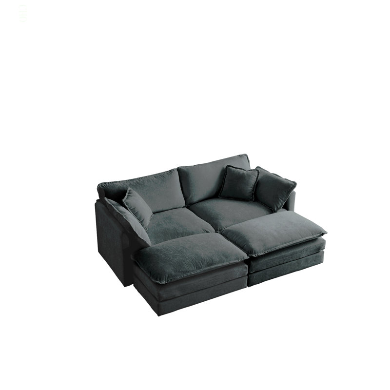 Jeffers Chenille Fabric Upholstered 4-Piece Sectional Sofa, 33" H x 76.7" W x 35" D, Gray Chenille