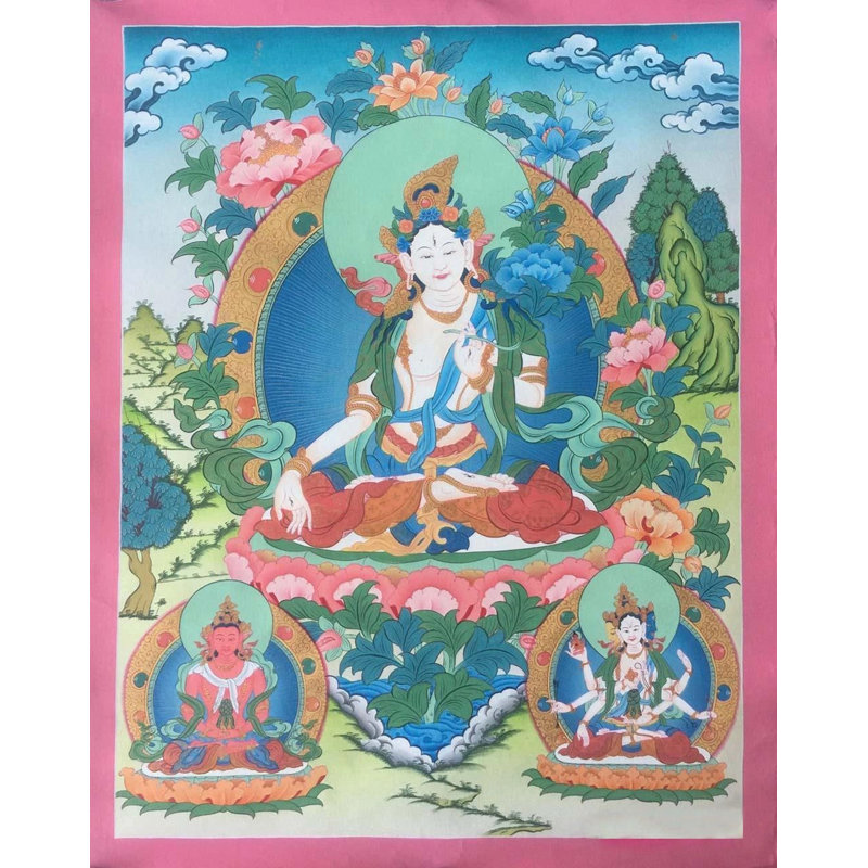 Déesse blanche Tara Thangka (Brocadeless Thangka)