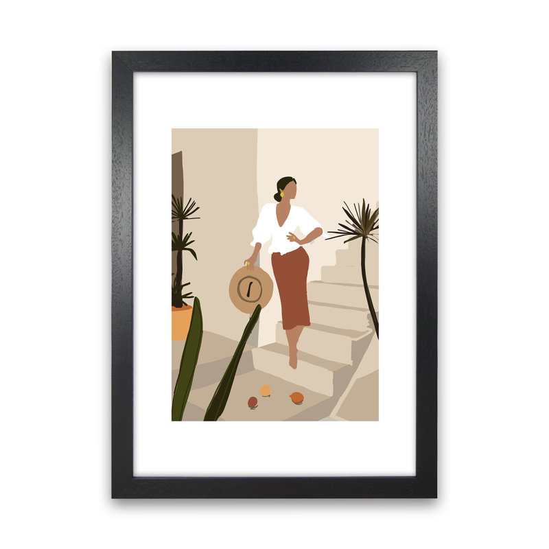 Mica Girl On Stairs N8 by Pixy Paper - Print, 29.7cm H x 21cm W x 3cm D, Black Framed