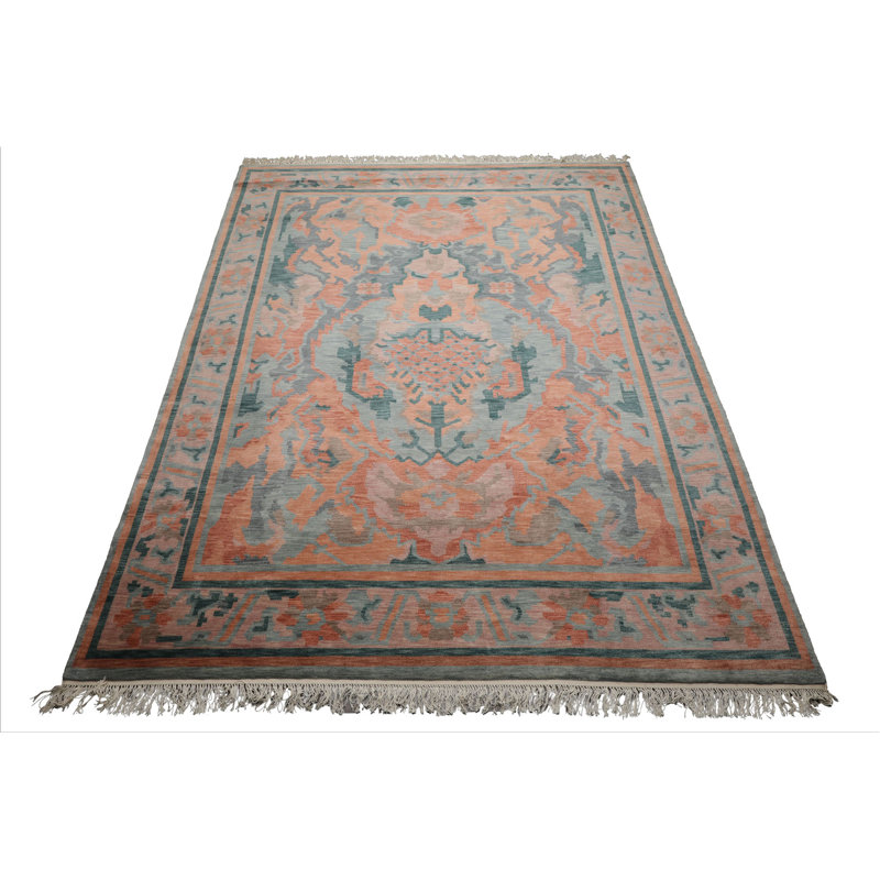 Tapis moelleux en laine noué à la main 9 pi x 12 pi Aqua Cameron